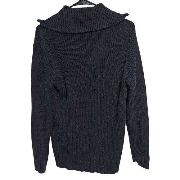 Liz Claiborne Cardigan Sweater Womens Size 2X Black Ribbed Knit Zip Turtleneck - Picture 2 of 4